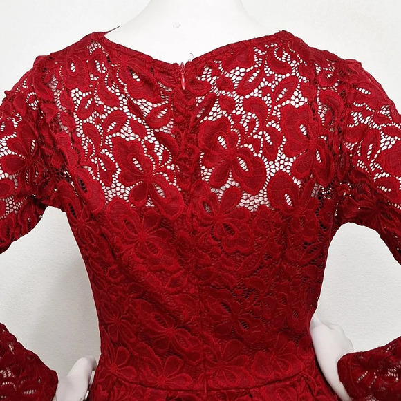 MissMay Red Floral Lace Romantic Goth V-Neck Faux Wrap Retro Swing Dress Size M - Picture 6 of 9